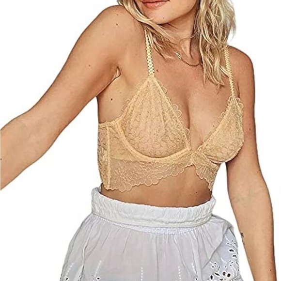 Free People Other - Free People Lucia underwire lace bra wheat sunset size 34 C tan cream Witchycore